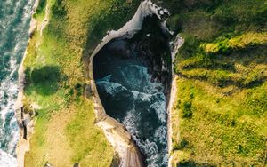 Preview wallpaper coast, rocks, aerial view, sea, surf