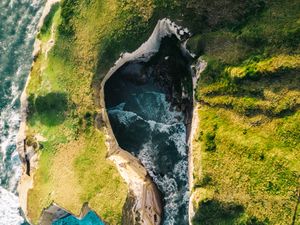 Preview wallpaper coast, rocks, aerial view, sea, surf