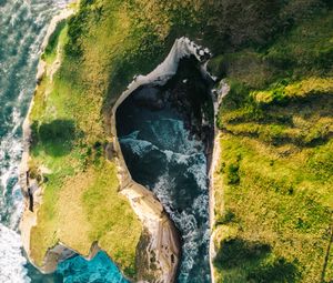 Preview wallpaper coast, rocks, aerial view, sea, surf