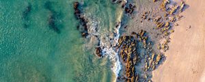 Preview wallpaper coast, rocks, aerial view, sea, beach