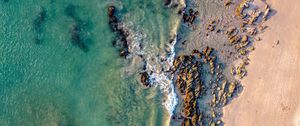 Preview wallpaper coast, rocks, aerial view, sea, beach