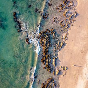 Preview wallpaper coast, rocks, aerial view, sea, beach