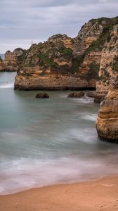 Preview wallpaper coast, rocks, beach, cliff, sea