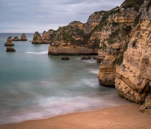 Preview wallpaper coast, rocks, beach, cliff, sea