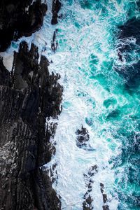 Preview wallpaper coast, rocks, foam, surf, aerial view