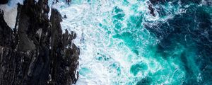 Preview wallpaper coast, rocks, foam, surf, aerial view