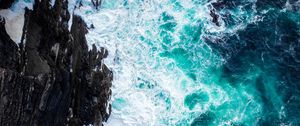 Preview wallpaper coast, rocks, foam, surf, aerial view