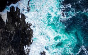 Preview wallpaper coast, rocks, foam, surf, aerial view