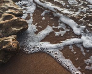 Preview wallpaper coast, rocks, foam, sea, surf