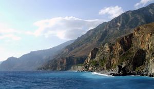 Preview wallpaper coast, rocks, height, water, blue