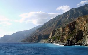 Preview wallpaper coast, rocks, height, water, blue