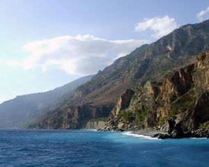 Preview wallpaper coast, rocks, height, water, blue