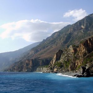 Preview wallpaper coast, rocks, height, water, blue