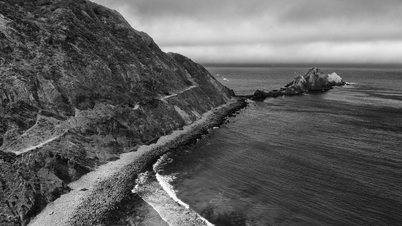 Wallpaper coast, rocks, sea, bw