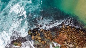 Preview wallpaper coast, rocks, sea, aerial view