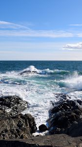 Preview wallpaper coast, rocks, sea, waves, horizon