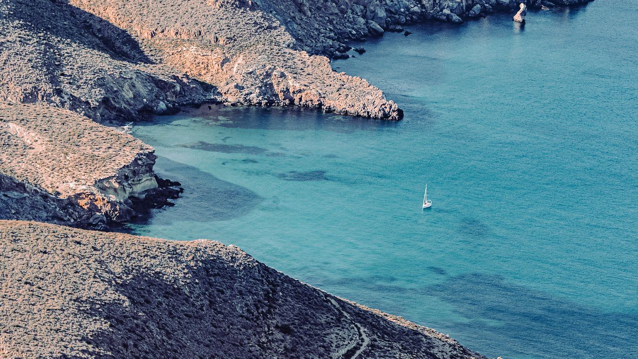 Wallpaper coast, rocks, sea, boat