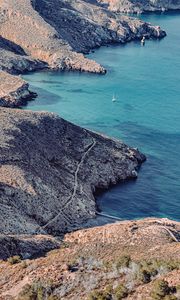 Preview wallpaper coast, rocks, sea, boat