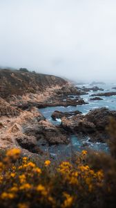 Preview wallpaper coast, rocks, sea, fog, nature, landscape
