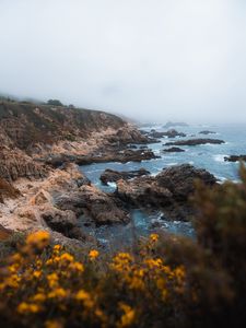 Preview wallpaper coast, rocks, sea, fog, nature, landscape