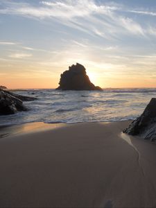 Preview wallpaper coast, rocks, sea, water, sunset