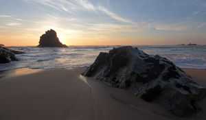 Preview wallpaper coast, rocks, sea, water, sunset