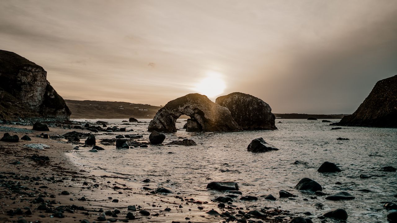 Wallpaper coast, rocks, sea, twilight