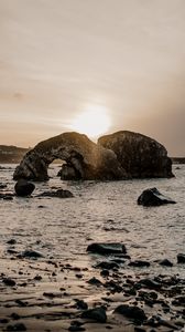 Preview wallpaper coast, rocks, sea, twilight