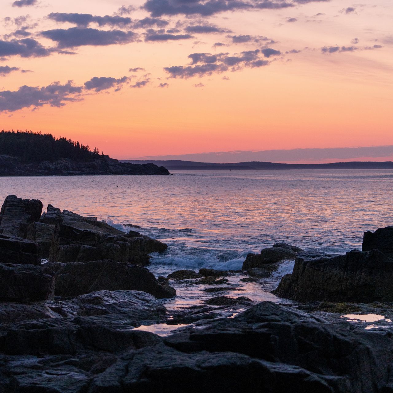 1280x1280 Wallpaper coast, rocks, sea, sunset, dark