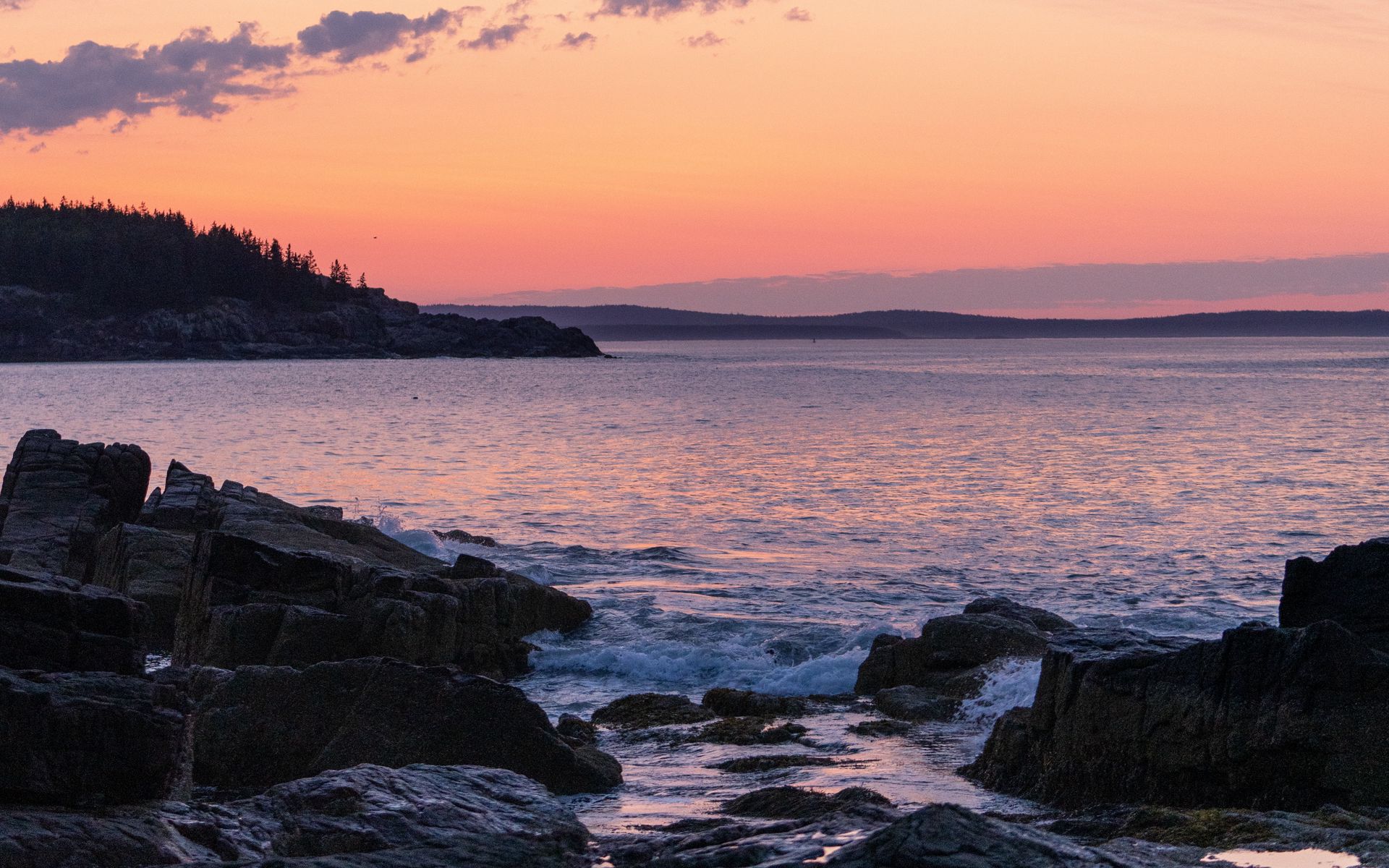 1920x1200 Wallpaper coast, rocks, sea, sunset, dark