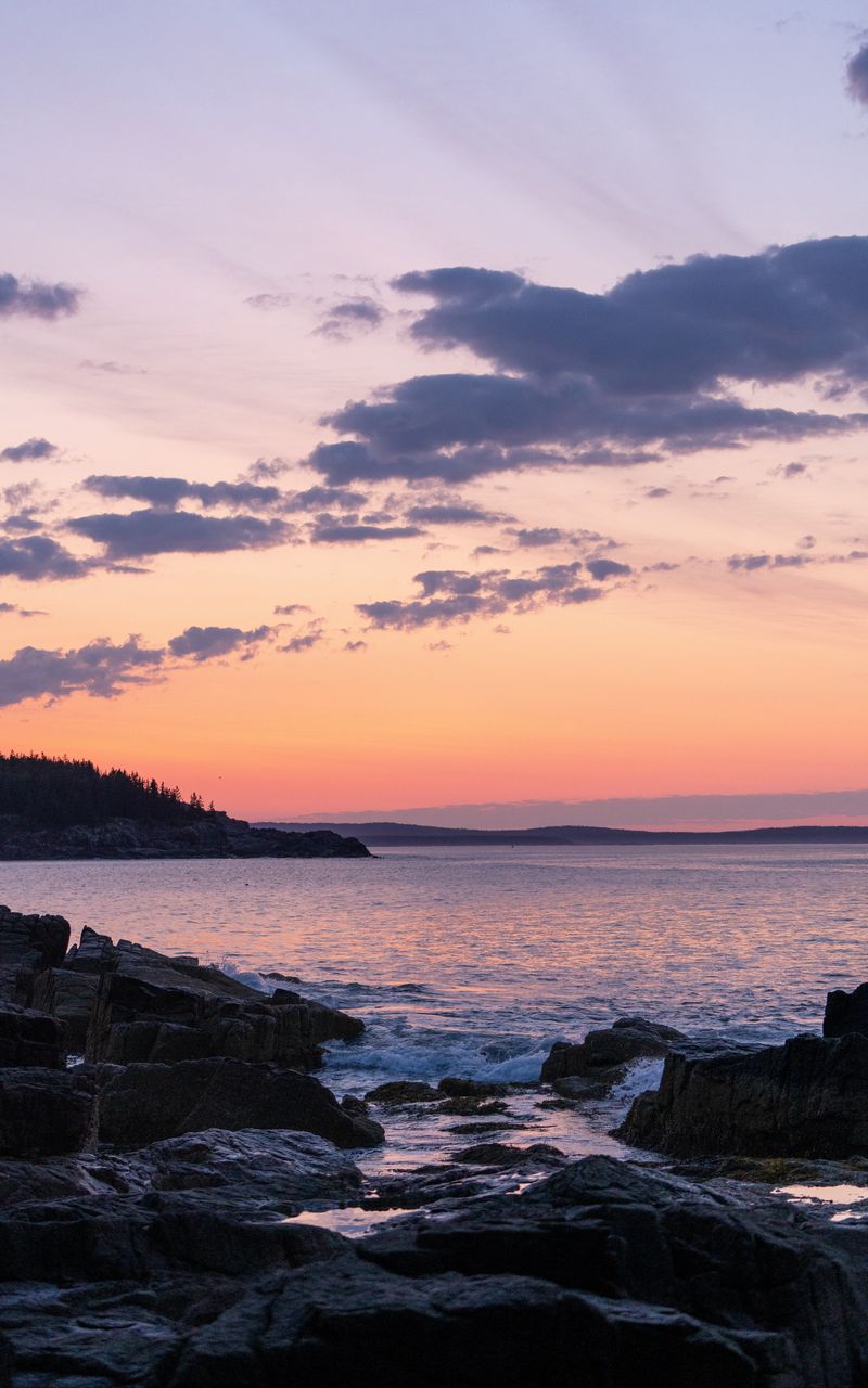 800x1280 Wallpaper coast, rocks, sea, sunset, dark