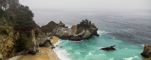 Preview wallpaper coast, rocks, sea, waves, landscape, aerial view