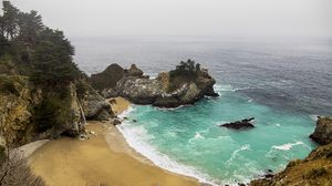 Preview wallpaper coast, rocks, sea, waves, landscape, aerial view