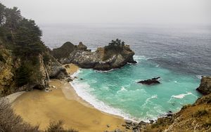 Preview wallpaper coast, rocks, sea, waves, landscape, aerial view