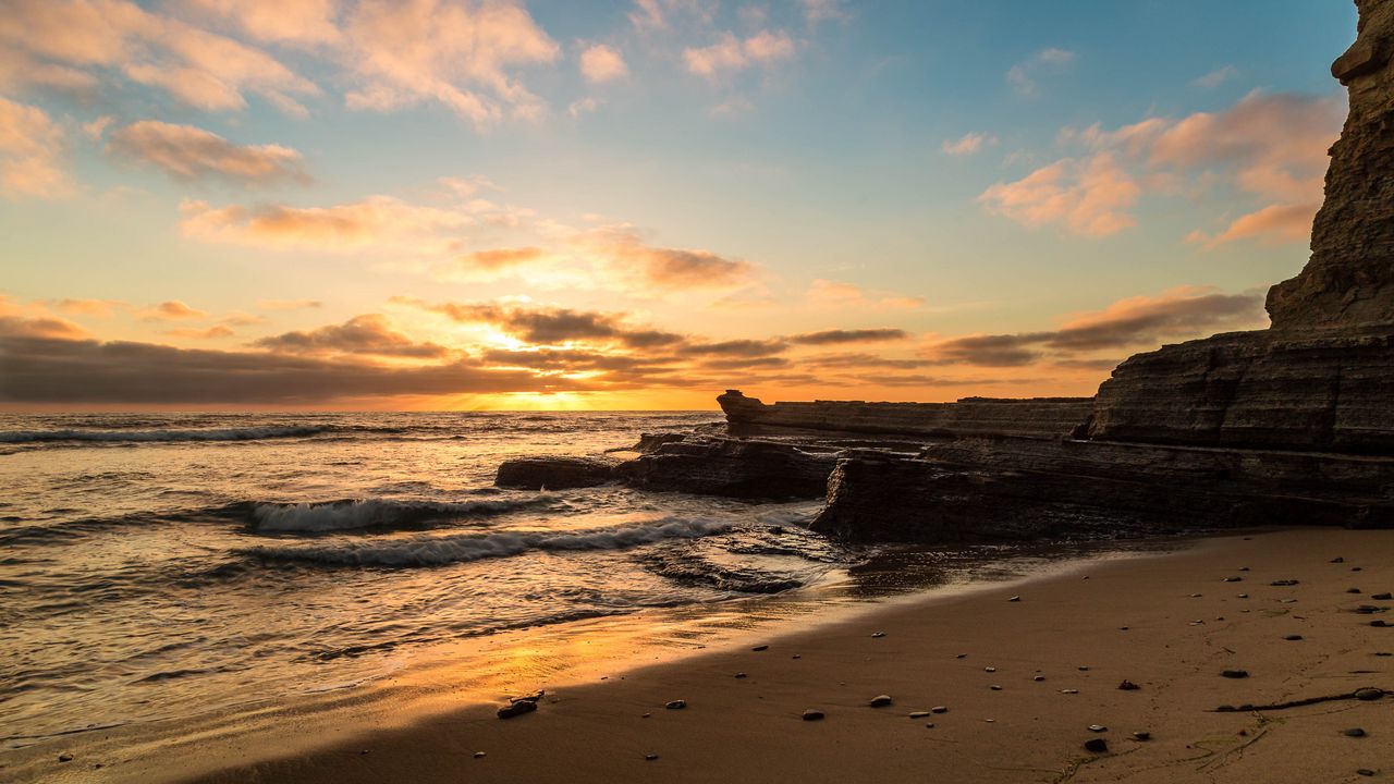 Wallpaper coast, rocks, sea, sunset, nature