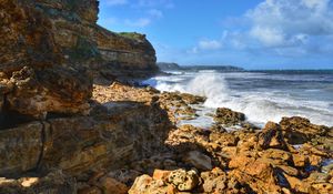 Preview wallpaper coast, rocks, stones, sea, spray, water