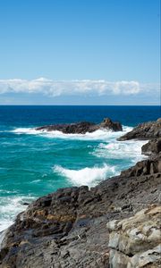 Preview wallpaper coast, rocks, surf, horizon, sea