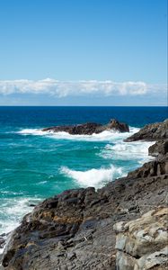 Preview wallpaper coast, rocks, surf, horizon, sea