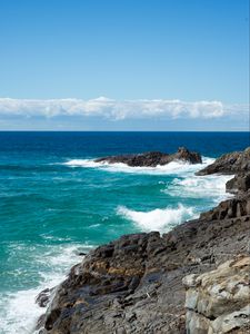 Preview wallpaper coast, rocks, surf, horizon, sea