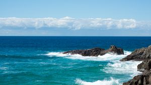 Preview wallpaper coast, rocks, surf, horizon, sea