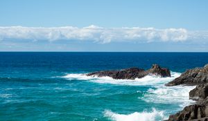 Preview wallpaper coast, rocks, surf, horizon, sea