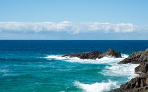 Preview wallpaper coast, rocks, surf, horizon, sea