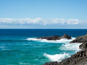 Preview wallpaper coast, rocks, surf, horizon, sea