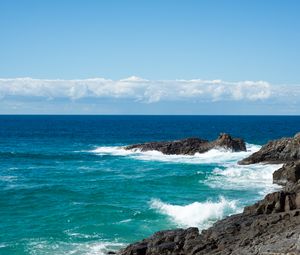 Preview wallpaper coast, rocks, surf, horizon, sea