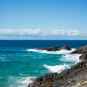 Preview wallpaper coast, rocks, surf, horizon, sea