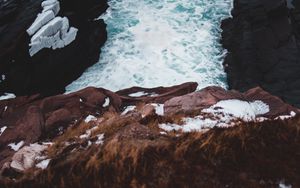 Preview wallpaper coast, rocks, water, stones, waves