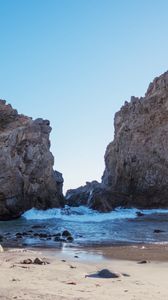 Preview wallpaper coast, rocks, water, waves, nature, landscape