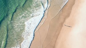 Preview wallpaper coast, sand, aerial view, water, beach