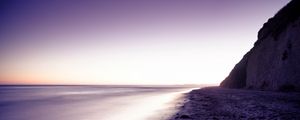 Preview wallpaper coast, sand, beach, rock, lilac