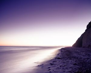 Preview wallpaper coast, sand, beach, rock, lilac